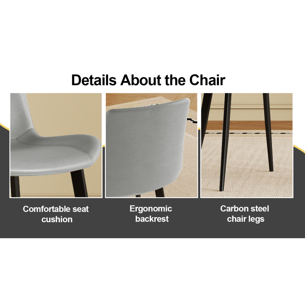 Modern dining chair set of 4 pieces, with floral grey PU leather seats and black carbon steel legs. Suitable for home, restaurant and meeting room (4 floral grey chairs)