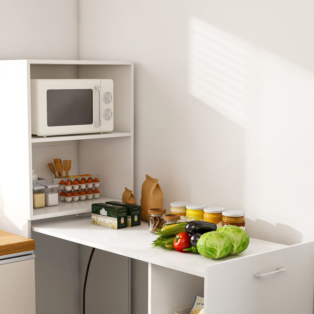 Stretchable desk, office desk with storage shelves and mobile wheels, foldable desk suitable for small apartments and offices, white