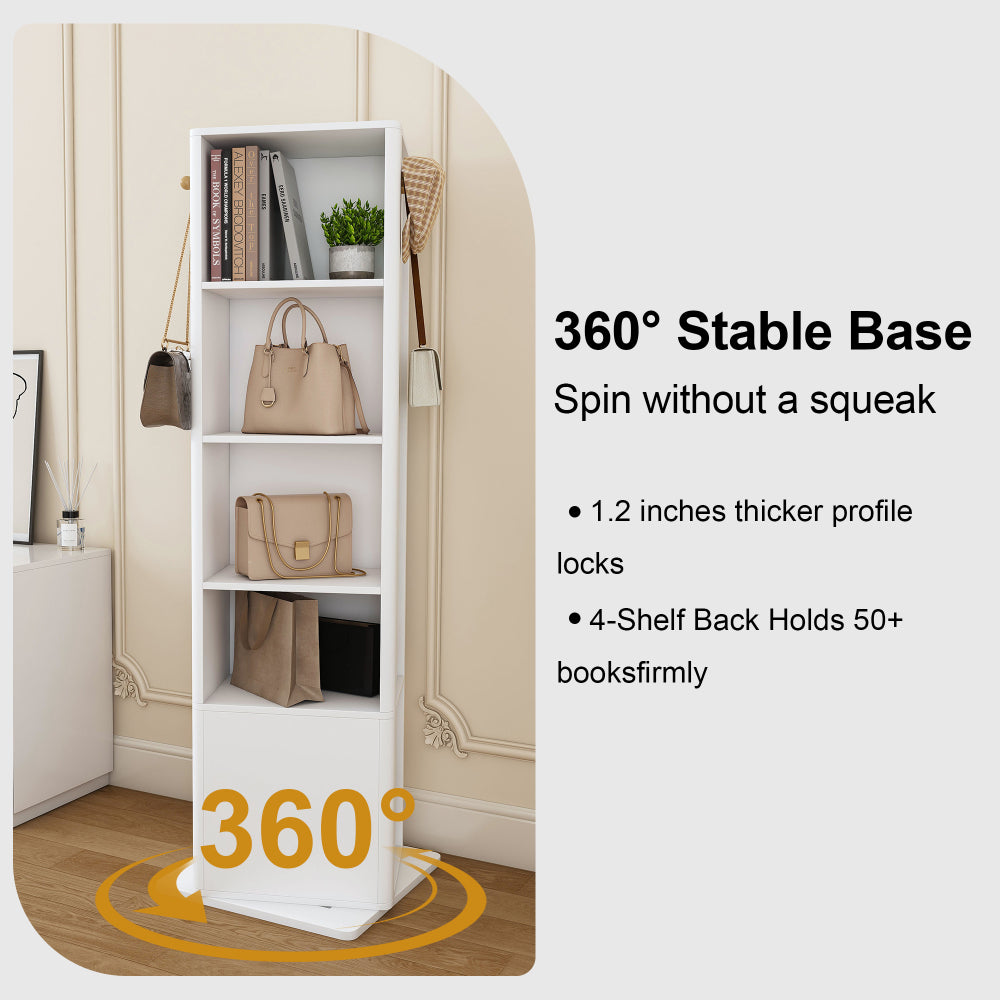 360° rotating makeup cabinet, jewelry cabinet with a full-length mirror, standing storage cabinet with a coat rack, 4 layers of open shelves and 2 layers of built-in shelves, white