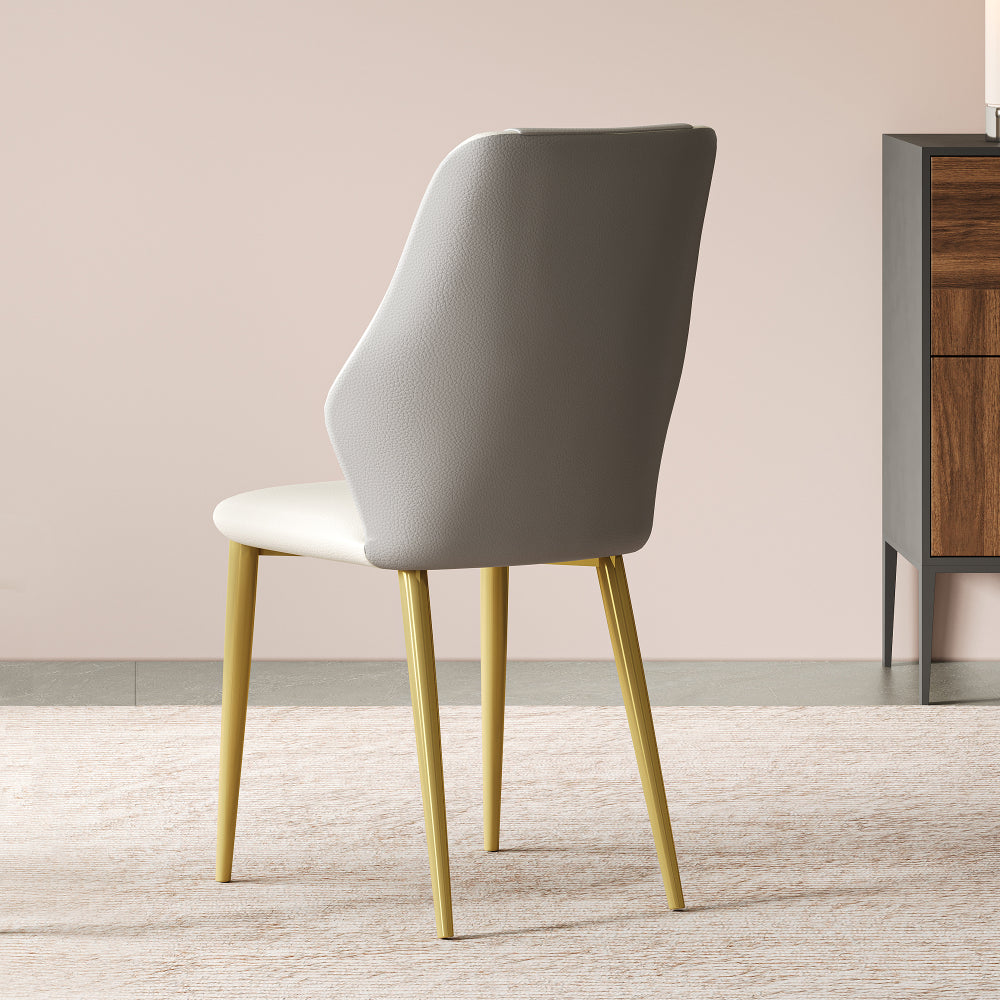 Set of 2 dining chairs, high-quality PU leather seats, with gold-plated painted carbon steel legs and ergonomic backrests, suitable for kitchen, dining room and living room  (miller white + gray)