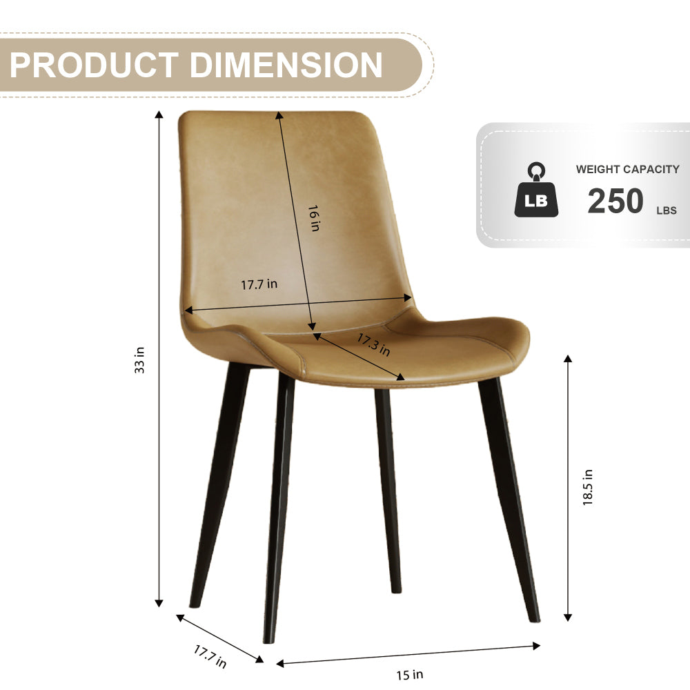 Modern dining chair set of 4 pieces, brown PU leather seats and black carbon steel legs, suitable for home, restaurant, conference room (4 brown chairs)