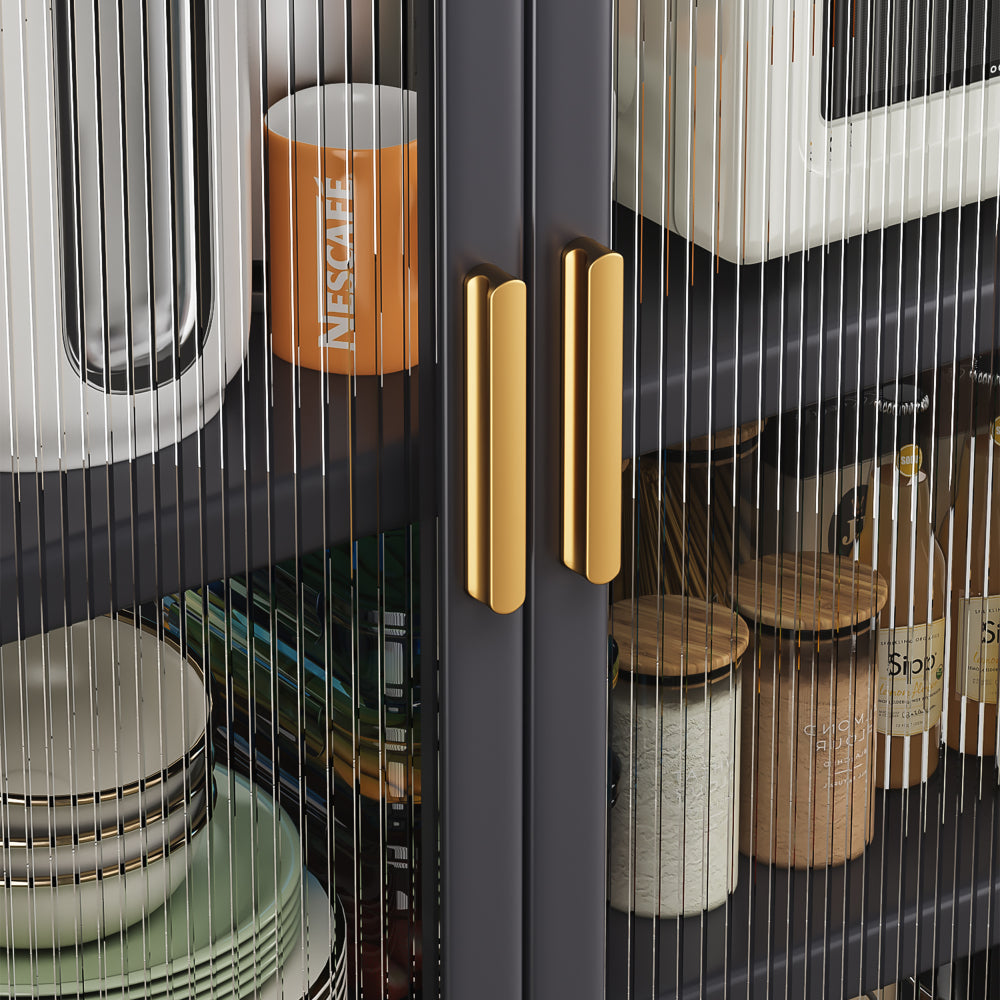 Open-door kitchen shelving Floor-to-ceiling multilevel household microwave storage cabinet bowls side cabinets cabinets Storage cabinets Grey color