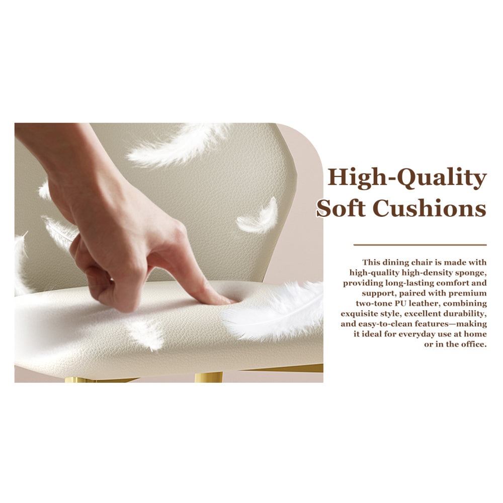 Set of 2 dining chairs, high-quality PU leather seats, with gold-plated painted carbon steel legs and ergonomic backrests, suitable for kitchen, dining room and living room  (miller white + gray)