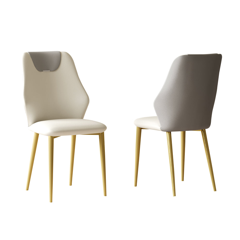 Set of 2 dining chairs, high-quality PU leather seats, with gold-plated painted carbon steel legs and ergonomic backrests, suitable for kitchen, dining room and living room  (miller white + gray)