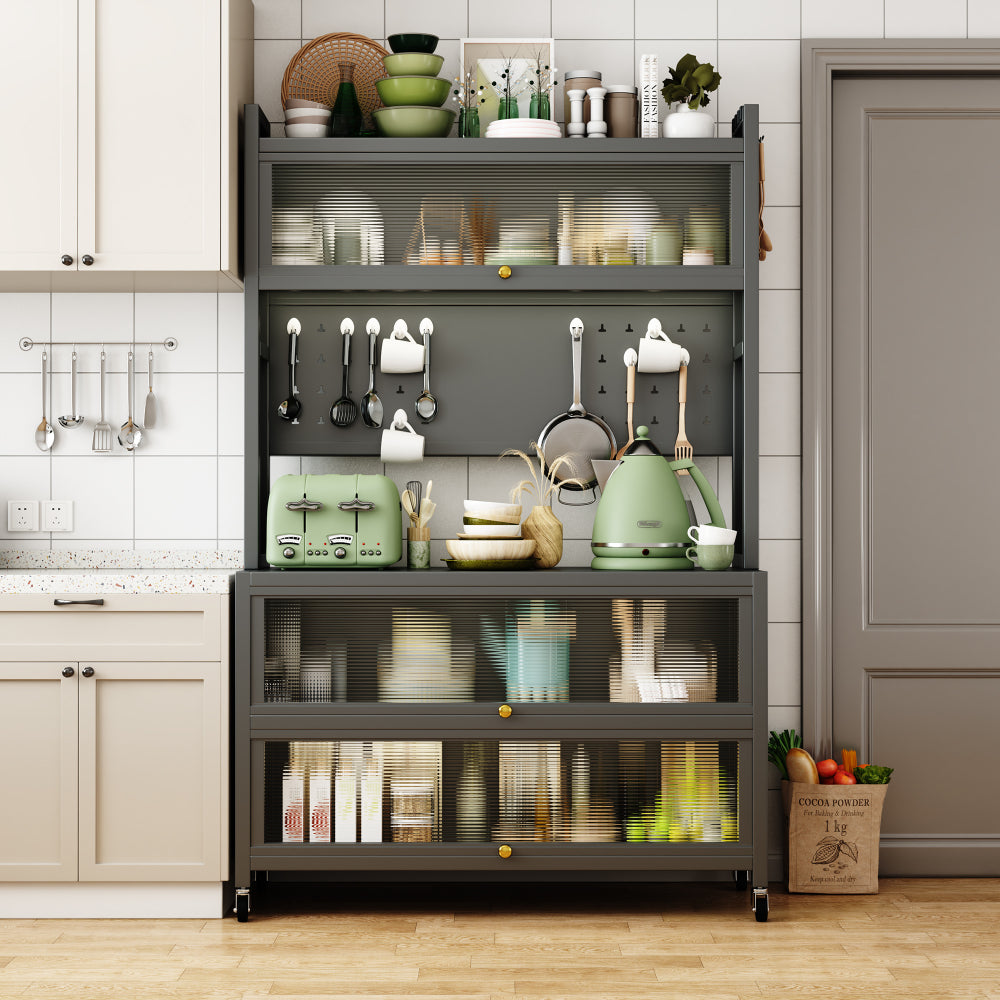 Open-door kitchen shelving Floor-to-ceiling multilevel household microwave storage cabinet bowls side cabinets cabinets Storage cabinets white color