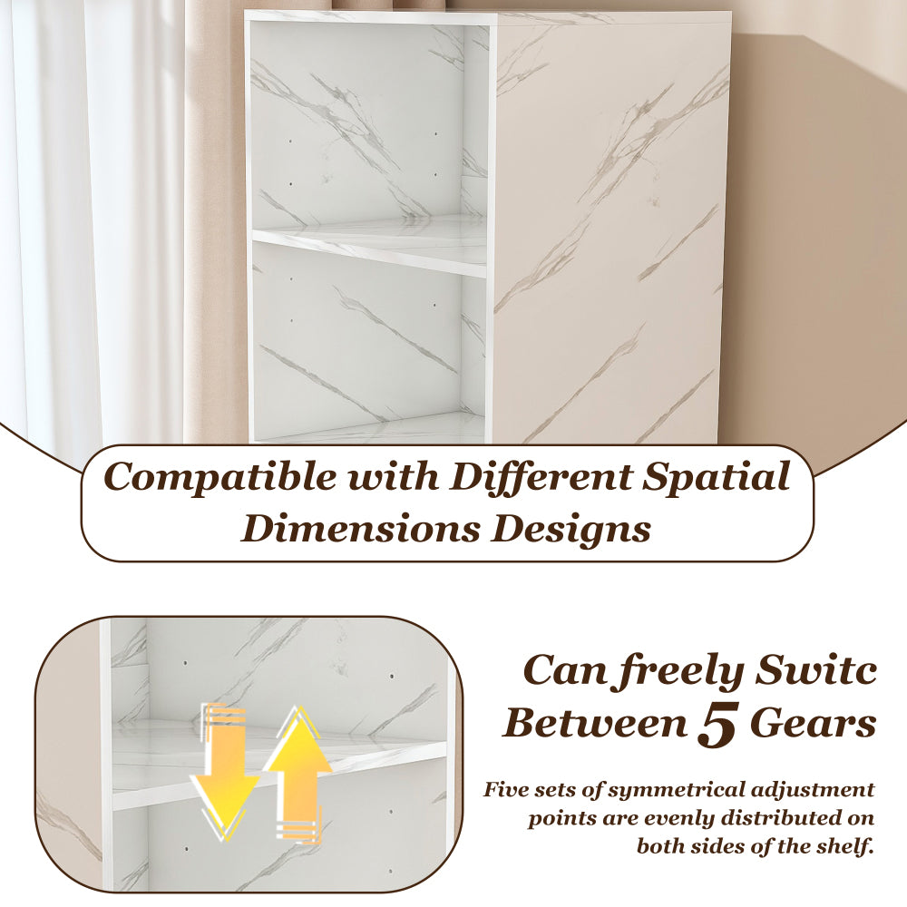 Stretchable desk, office desk with storage shelves and mobile wheels, foldable desk suitable for small apartments and offices, white marble