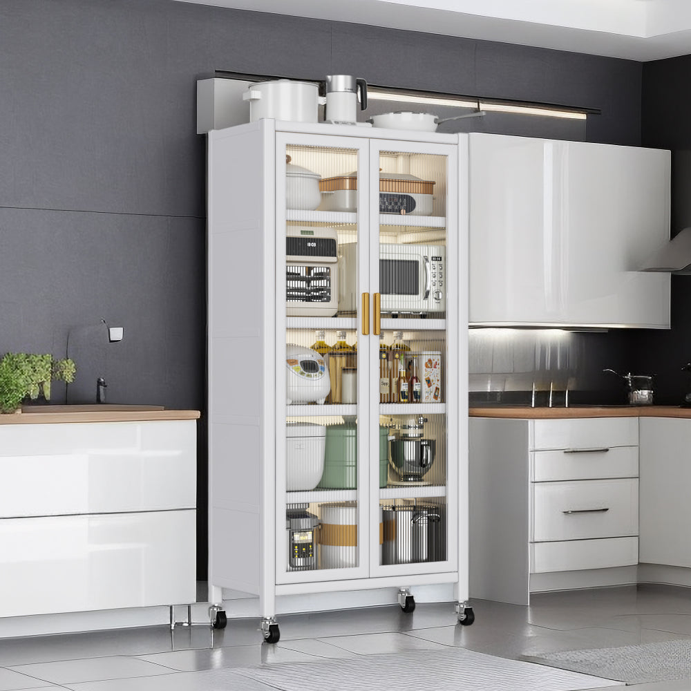 Open-door kitchen shelving Floor-to-ceiling multilevel household microwave storage cabinet bowls side cabinets cabinets Storage cabinets Grey color