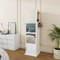 360° rotating makeup cabinet, jewelry cabinet with a full-length mirror, standing storage cabinet with a coat rack, 4 layers of open shelves and 2 layers of built-in shelves, white