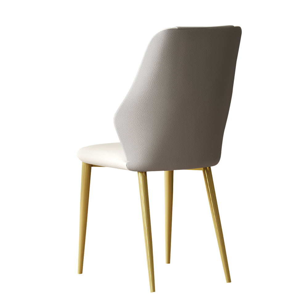 Set of 2 dining chairs, high-quality PU leather seats, with gold-plated painted carbon steel legs and ergonomic backrests, suitable for kitchen, dining room and living room  (miller white + gray)