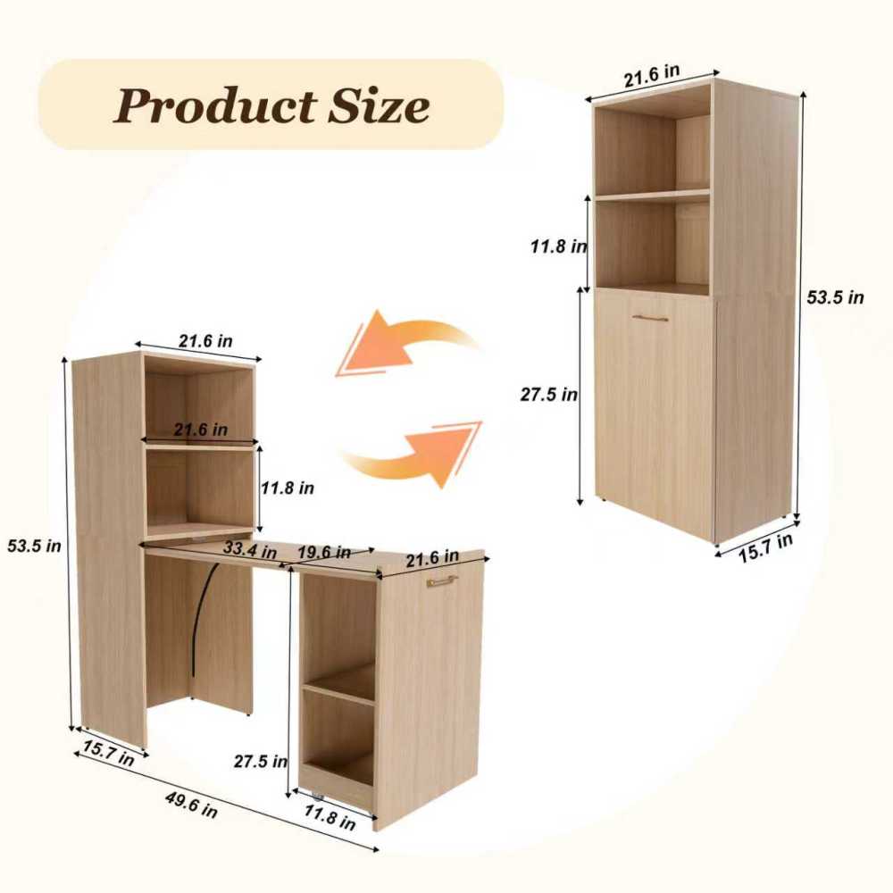 Stretchable desk, office desk with storage shelves and mobile wheels, foldable desk suitable for small apartments and offices,burlywood