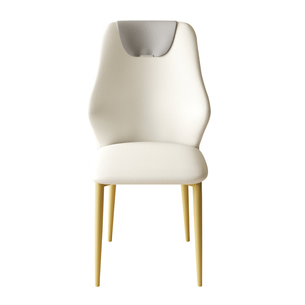 Set of 2 dining chairs, high-quality PU leather seats, with gold-plated painted carbon steel legs and ergonomic backrests, suitable for kitchen, dining room and living room  (miller white + gray)