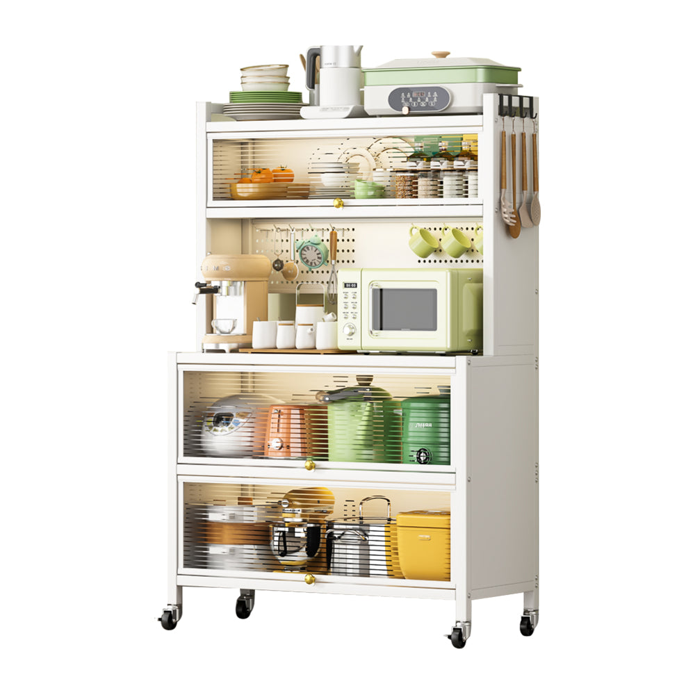 65'' Tall Kitchen Bakers Rack with Flip Door Cabinet, 5 Tier Multifunctional Microwave Stand Buffet, Coffee Bar, Quick Assembly, Gray