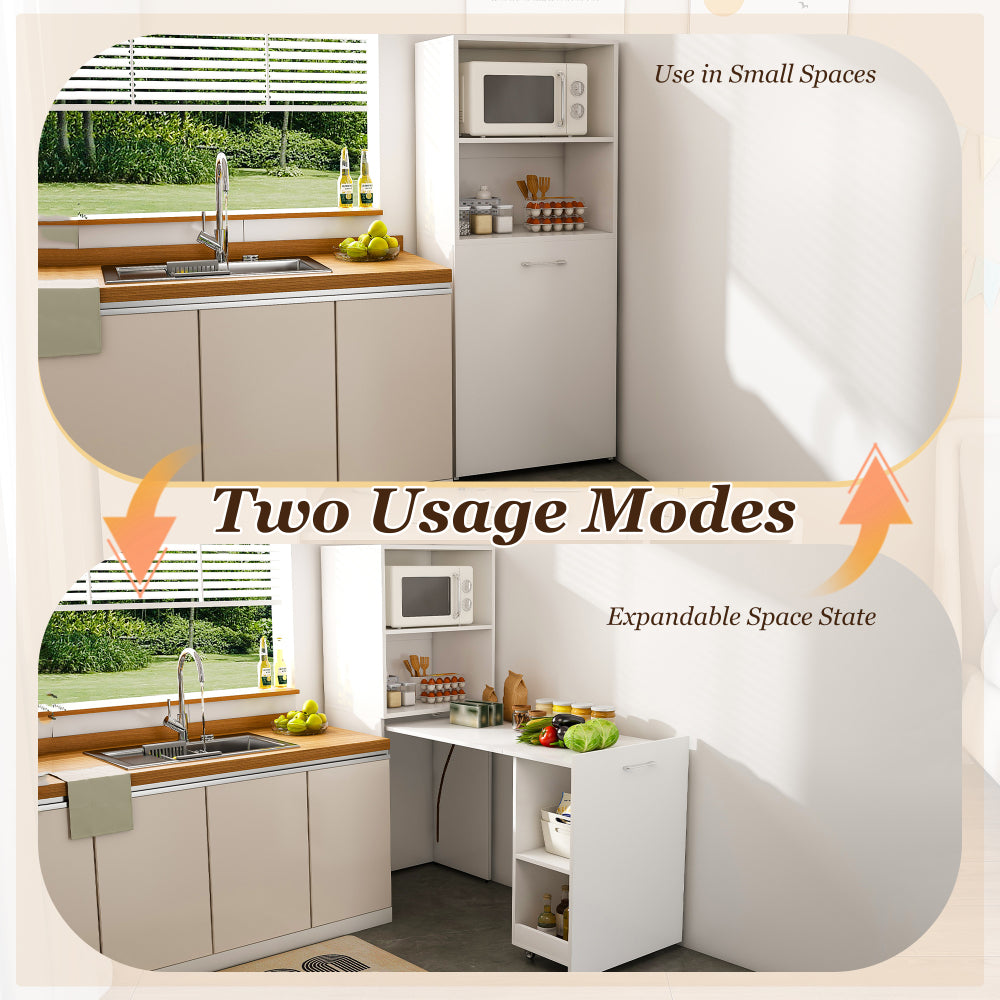 Stretchable desk, office desk with storage shelves and mobile wheels, foldable desk suitable for small apartments and offices, white