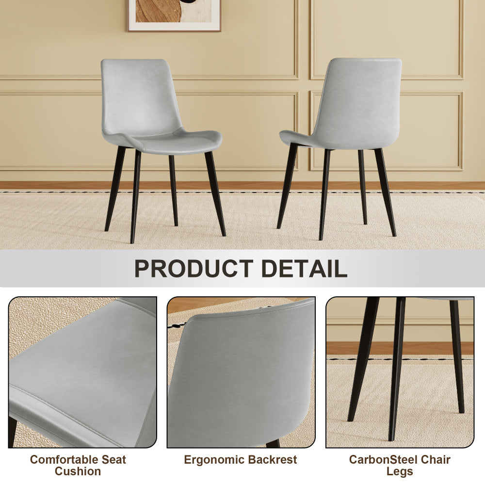 Modern dining chair set of 4 pieces, with floral grey PU leather seats and black carbon steel legs. Suitable for home, restaurant and meeting room (4 floral grey chairs)