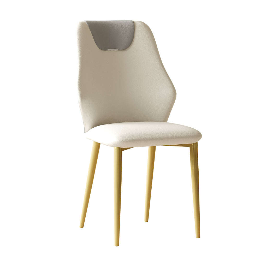 Set of 2 dining chairs, high-quality PU leather seats, with gold-plated painted carbon steel legs and ergonomic backrests, suitable for kitchen, dining room and living room  (miller white + gray)