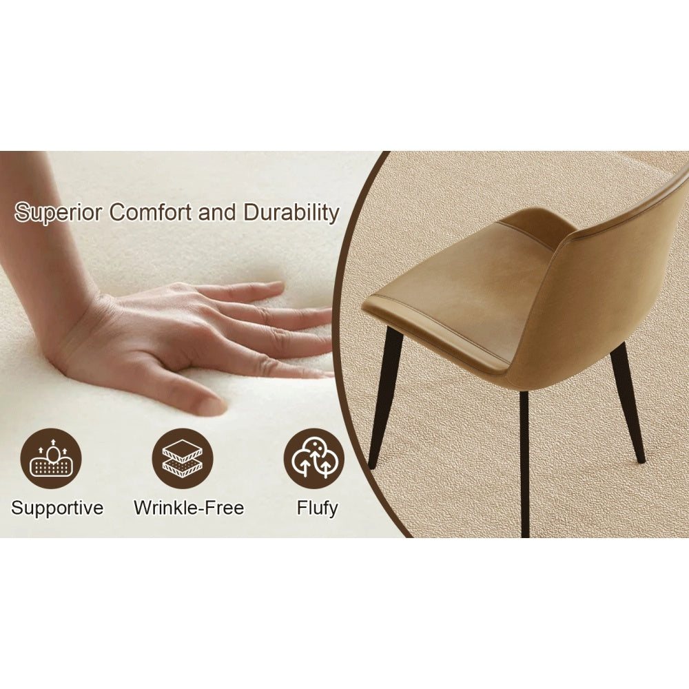 Modern dining chair set of 4 pieces, brown PU leather seats and black carbon steel legs, suitable for home, restaurant, conference room (4 brown chairs)