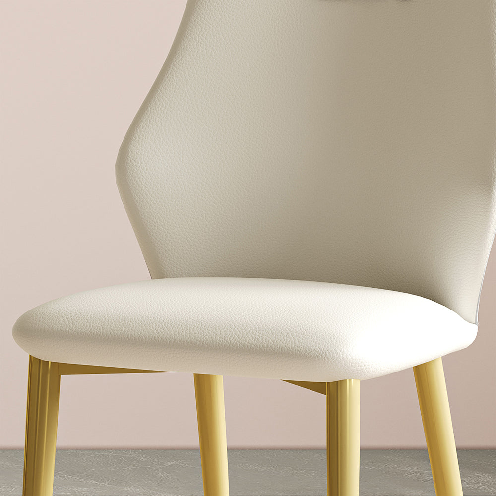 Set of 2 dining chairs, high-quality PU leather seats, with gold-plated painted carbon steel legs and ergonomic backrests, suitable for kitchen, dining room and living room  (miller white + gray)