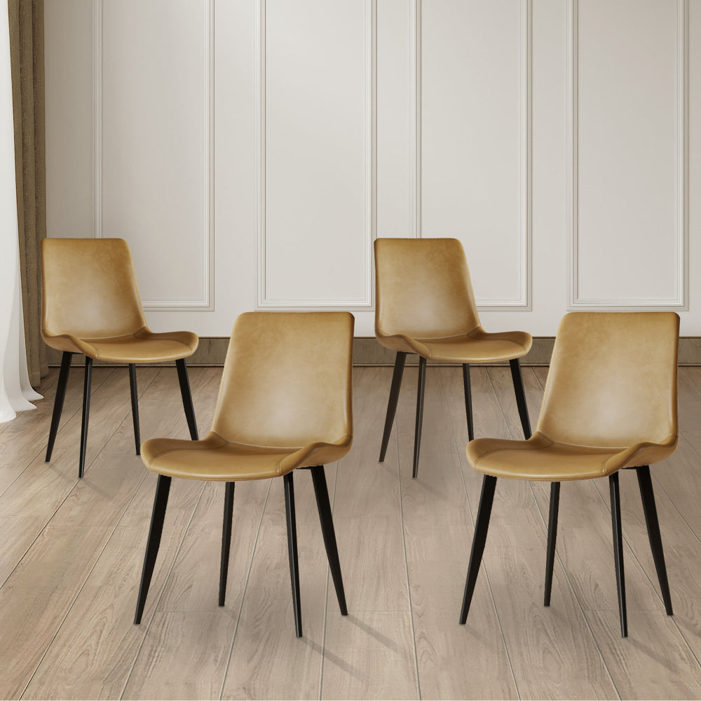 Modern dining chair set of 4 pieces, with floral grey PU leather seats and black carbon steel legs. Suitable for home, restaurant and meeting room (4 floral grey chairs)